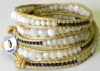 Chan Luu White Mother of Pearl Mix Graduated Wrap Bracelet on Gold Leather