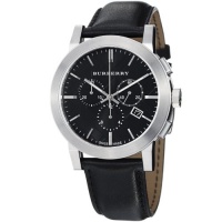 Burberry Women's BU9356 Large Check Black Leather Strap Chronograph Watch