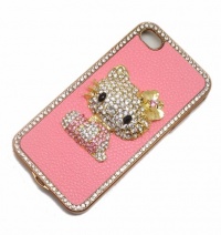 Hello Kitty Luxury Pink Leather Rhinestone Crystal Case Cover for Iphone 5