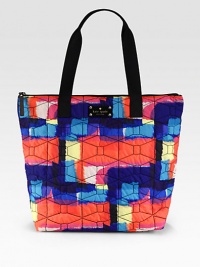 Tote your essentials using this roomy tote made of quilted nylon in bright, contrasting hues. Double top handles, 8½ dropZip closureOne inside open pocketCotton lining13W X 12H X 5DImported