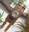 THE COLUMBIA 3 INCH WIDE AGED BROWN LEATHER WATCHBAND WRISTBAND.