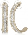 Judith Leiber Jewelry Princess Cut Pave Swarovski Champagne and Crystal Medium Hoop Earrings