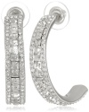 Judith Leiber Jewelry Princess Cut Pave Swarovski Rhodium and Crystal Medium Hoop Earrings