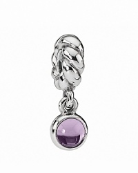 An alluring amethyst disk dangles gracefully from a twisted sterling silver ring. Charm by PANDORA.