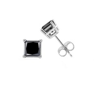 0.20ct Tw Black Diamond Stud Earrings in Sterling Silver (Princess-cut)