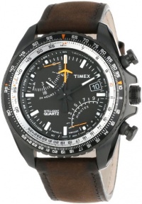 Timex Men's T2P102DH Intelligent Quartz Aviator Fly-Back Chronograph Black Dial, Brown Leather Strap Watch