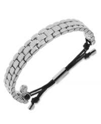 Watch out for sleek style. This adjustable bracelet from Michael Kors sports a linked, watch-inspired design. Adjustable with silk cord. Crafted in silver tone mixed metal.  Approximate diameter: 2 to 2-1/2 inches. Approximate width: 1/3 inch.