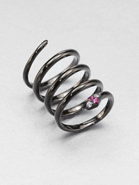 From the Meadowlark Collection. An exotic yet minimalist design featuring a wrapped snake design accented with sparking white sapphires and rich rubies. Black rhodium-plated sterling silverWhite sapphire and rubyWidth, about .8Imported 