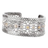 925 Silver Fleur-De-Lis Wide Band Cuff Bracelet with 18k Gold Accents