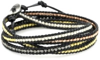 Chan Luu Multi Plated and Silver Bead Black Leather Wrap Bracelet