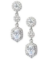 Truly radiant. Carolee's triple-part drop earrings, crafted from silver-tone mixed metal, dazzle with glass crystals and stones-enough to light up any occasion. Approximate drop: 1-1/4 inches.