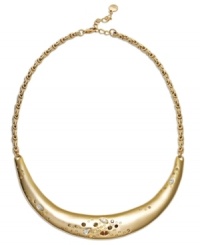 Intergalactic glam. Alfani's unique statement necklace features a curved bar design accented by sparkling glass accents in neutral hues. Approximate length: 16 inches + 3-inch extender. Approximate drop length: 2-1/2 inches. Approximate drop width: 5 inches.