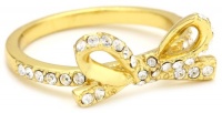 Kate Spade New York Skinny Mini Clear Gold-Tone Pave Bow Ring, Size 7