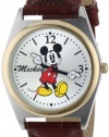 Disney Men's MCK623 Mickey Mouse Moving Hands Brown Strap Watch