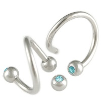 16g 16 Gauge (1.2mm), 5/16 Inch (8mm) Long - Surgical Stainless Steel Eyebrow Lip Navel Bars Bar Ear Tragus Twist Twister Earring Rings Spiral Barbell 3mm Balls Swarovski Crystal Aquamarine - Pierced Body Piercing Jewelry Jewellery - Set of 2 Ajhn