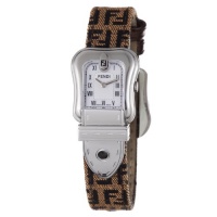 Fendi B. Fendi Ladies Brown Fabric Leather Strap Mother of Pearl Dial Watch F371242F