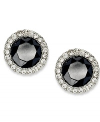 Dazzling in black. Charter Club's stud earrings highlight a jet epoxy stone at the center, surrounded by glistening glass accents. Crafted in imitation rhodium tone mixed metal. Approximate diameter: 1/2 inch.