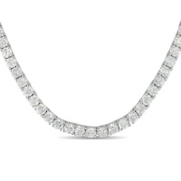 Sterling Silver Round Cubic Zirconia Tennis Style Necklace with Pressure Tongue Clasp, 17