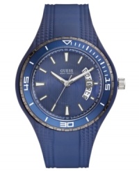 A sleek and streamlined sport watch from GUESS, covered in cool blues for extra style.