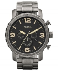 Industrial-inspired with a rugged look: a chronograph watch from Fossil's Nate collection.