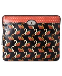 Treat your technology to vintage style with this tablet sleeve from Fossil. Durable coated canvas is dressed in a cool, care-free pattern, while the sturdy zip-top closure keeps your gadget perfectly in place.