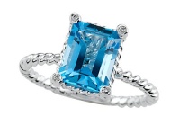 Genuine Blue Topaz Ring by Effy Collection® in 14 kt White Gold Size 4.5