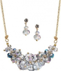 Gold Plated Jewelry Set, Montana Blue Glass Crystal Bead Cluster Necklace and Drop Earrings Set