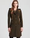 Punchy neon trims update this modern military-style Moschino Cheap and Chic coat, complete with gold buttons and a back drawstring waist.