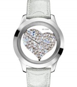 GUESS Women's U0113L1 Silver-Tone Crystal Heart Watch