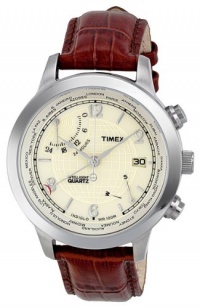 Timex Men's T2N611 Intelligent Quartz Traveller Series World Time Brown Leather Strap Watch