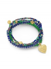 THE LOOKSet of four beaded braceletsSmall heart charmJade, lapis and glass stones22k goldplated vermeil sterling silver charm accentsElastic pull-on styleTHE MEASUREMENTWidth, about 2.5ORIGINMade in USA of imported materials