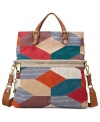 Give your look a veritable vintage feel with this travel-ready Explorer from Fossil. Colorful patchwork, over-sized zipper pulls and ample interior make this design undecidedly unique.