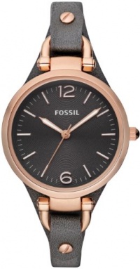 Fossil Women's ES3077 Georgia Smoke Leather and Rose Gold-Tone Stainless Steel Watch