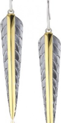 Elizabeth and James Audubon Sterling Silver and Plated 23K Gold Feather Drop Earrings