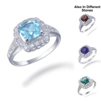 7MM Cushion Cut Natural Blue Topaz Ring In Sterling Silver 1.50 CT (Available In Sizes 5 - 9)