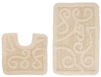 2 Piece Bath Rug Set - Large Scroll Ivory by Cotton Craft - 100% Pure Cotton - High Quality - Super Soft and Plush - Hand Tufted Heavy Weight Durable Construction - Larger Rug is 21x32 Oblong and Second rug is Contour 21x20 - Other Styles - Solid Color Re