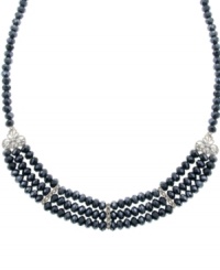 Rhapsody in blue. Gorgeous glass beads in a deep indigo hue adorn this elegant multi row necklace from 2028. Adorned with sparkling clear crystals, it's crafted in hematite tone mixed metal. Approximate length: 16 inches + 3-inch extender.