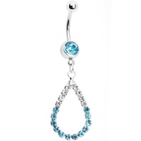 Clear Aqua Jeweled Teardrop Belly Ring