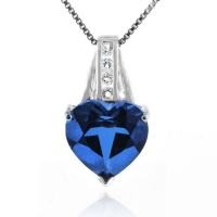 7.50 Carat Blue & White Sapphires Heart Pendant in Sterling Silver with Chain