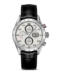 A legendary chronograph. The Carrera Panamericana was an epic race that was started in the 1950s and attracted many of the leading drivers of the time. Juan Manuel Fangio, the famous Argentinian driver who was Formula 1 World Champion five times, won the race in 1953. To pay tribute to this unique adventure, in 1963 TAG Heuer launched the Carrera Chronograph that combined refinement with the spirit of sport. With silver dial and a polished steel bezel. Features a day/date window.