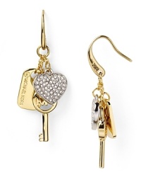 Playful glamor is a hallmark of the Michael Kors brand. Make the look your signature with this pair of charm-embellished drop earrings in gold-plated metal.