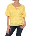 Women's Michael Stars Voile Plaid Peasant Top in Lemon