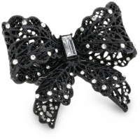 Betsey Johnson Iconic Jet Filigree Bow Stretch Ring, Size 7.5