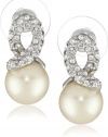 Carolee Elegant Bride White Pearl with Silver-Tone Pave Crystal Knot Earrings