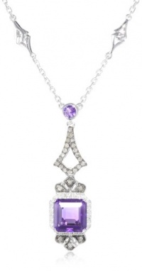 Badgley Mischka Fine Jewelry Cushion Cut Amethyst, White and Champagne Colored Diamonds Drop Pendant Necklace, 18