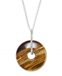 Lauren by Ralph Lauren shows how well-rounded it is with this pendant. Crafted from silver-tone mixed metal, the necklace suspends a stylish tiger's eye pendant. Item comes packaged in a signature Lauren Ralph Lauren Gift Box. Approximate length: 18 inches + 2-inch extender. Approximate drop: 2 inches.