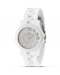 A touch of glamour from Marc by Marc Jacobs: A frosty watch with oversized logo letting and a ice-cool silver and white schema.