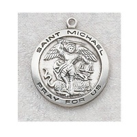 Mens Womens 7/8 Sterling Silver Ladies Saint Michael Patron Saint Medal Pendant Necklace