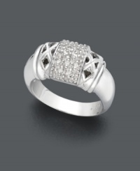 A diamond ring like no other. This delightfully-intricate design features a unique crisscross pattern adorned with rows of round-cut diamonds at center (1/8 ct. t.w.). Band and setting crafted in polished sterling silver. Size 7.