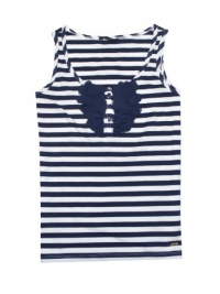 Tommy Hilfiger Women Fashion Striped Lace Applique Tank Top (XS, White/navy)